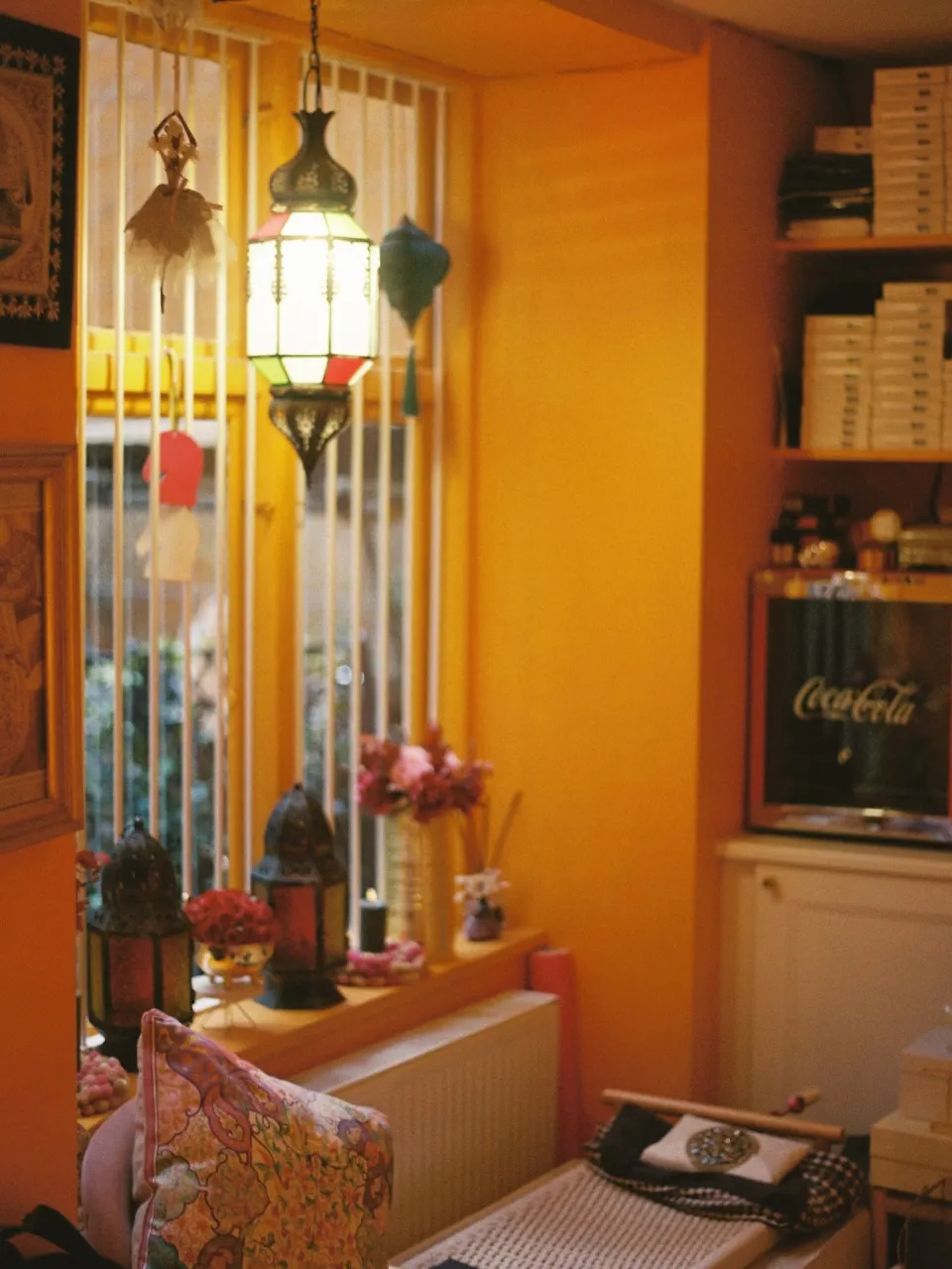 Warm Copenhagen café interior photographed on film