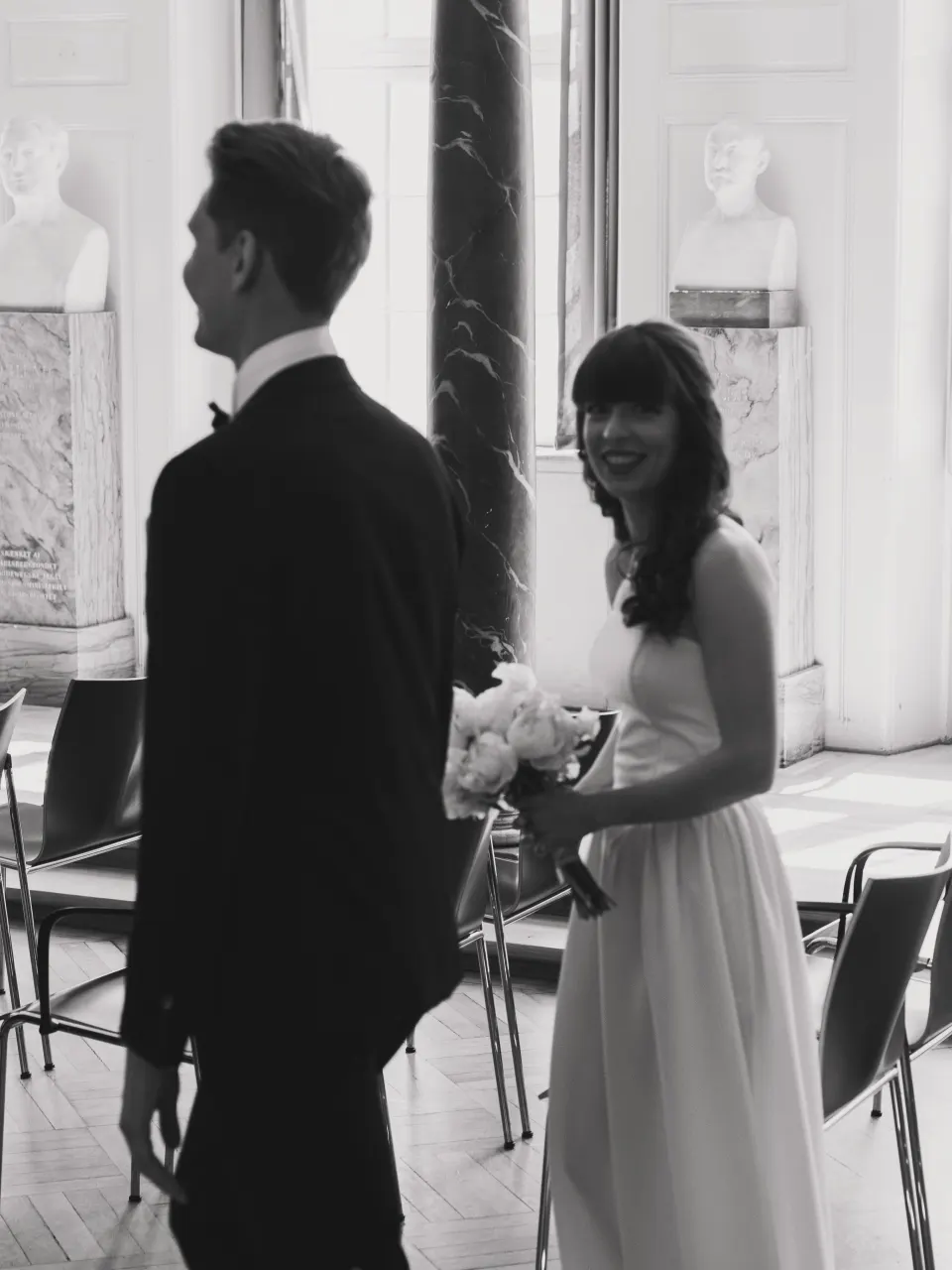 Bride smiling at groom during wedding day in Copenhagen